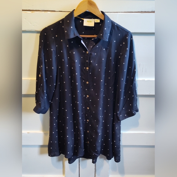 Maeve Women's Button Up | Navy With White Dots | 3/4 Sleeve | Small - Picture 1 of 7